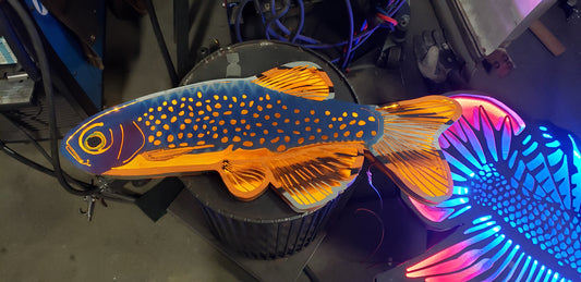 Celestial pearl danio lighted metal sign